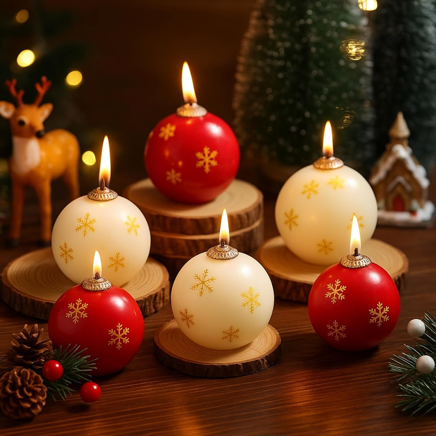 Nuanchu 6 Pcs Christmas Snowflake Round Ball Candles 2'' 2.5'' 3'' Soy Wax Christmas Scented Roun... | Amazon (US)