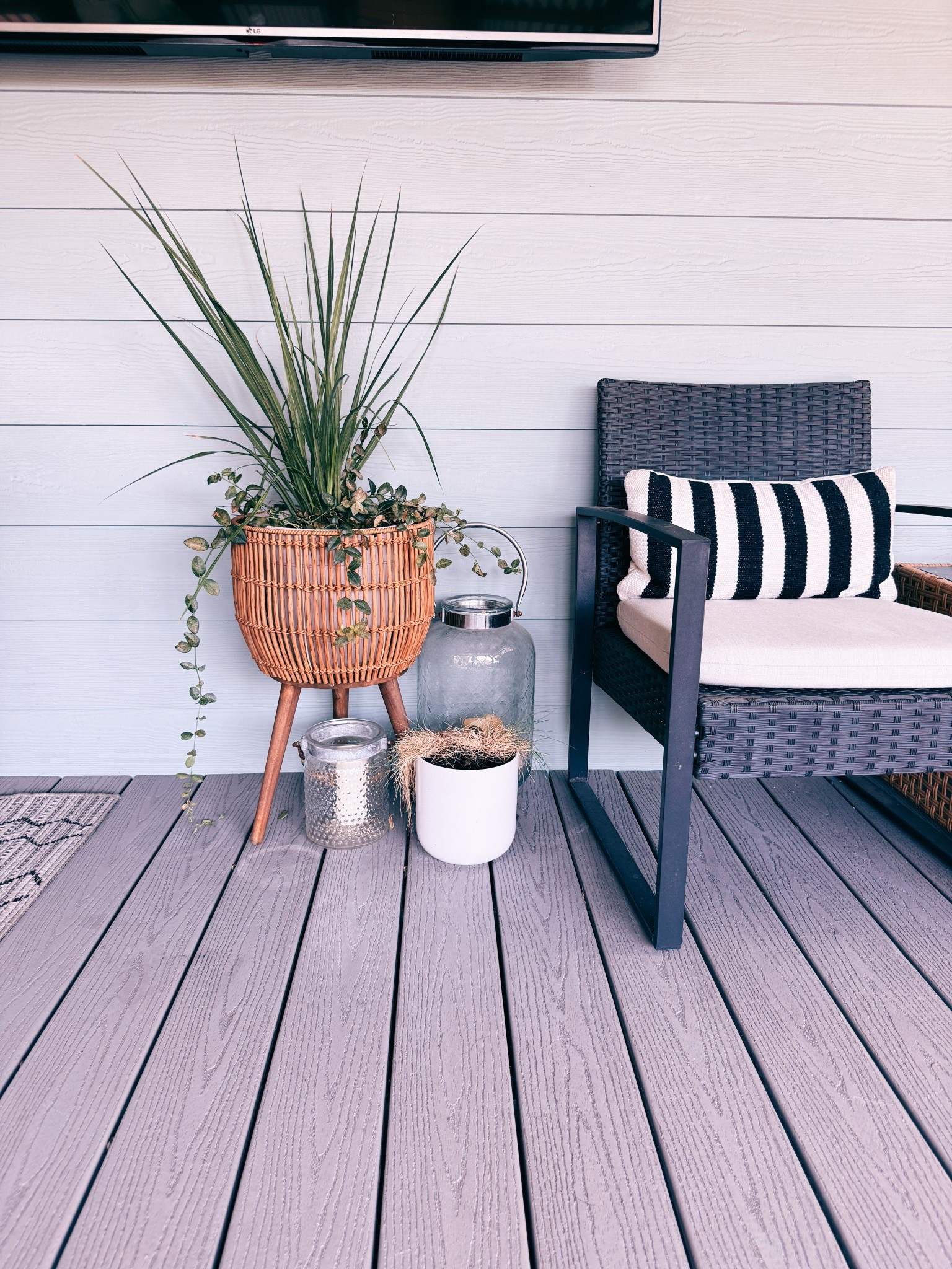 Patio ideas | patio chairs | black patio chairs | plant stand | Walmart patio | 