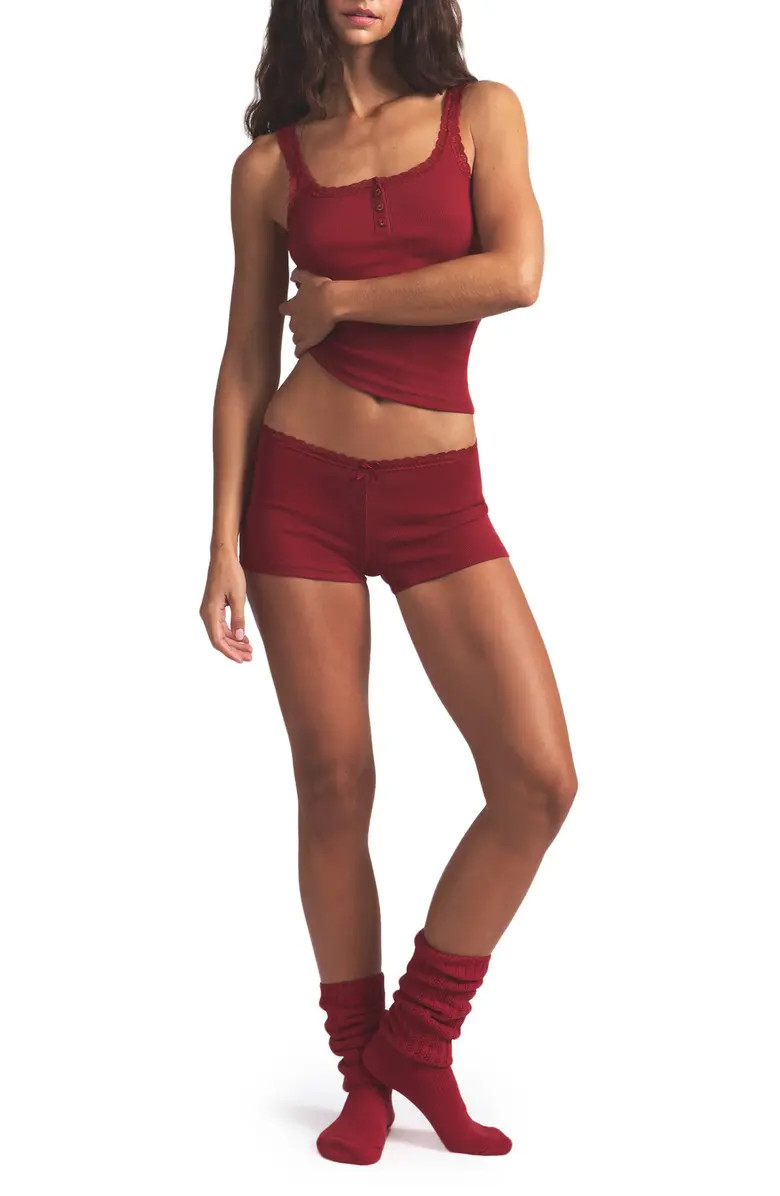 SKIMS Stretch Cotton Rib & Lace Pajamas | Nordstrom | Nordstrom