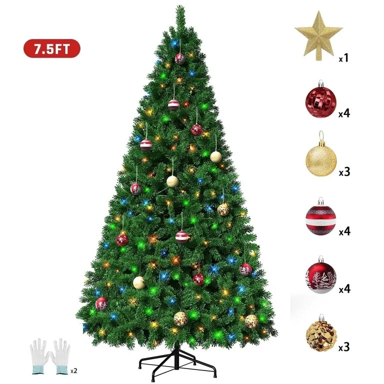 VAVSEA 7.5ft Pre Lit Christmas Tree with 18pcs Ball, Artificial Christmas Tree with Lights, Green... | Walmart (US)