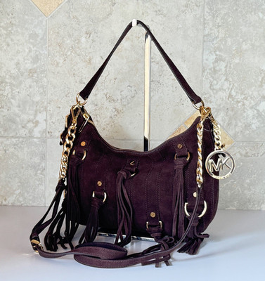 Michael Kors Presley MD Hobo Shoulder Crossbody Suede Leather Bag Dark Brown | eBay US