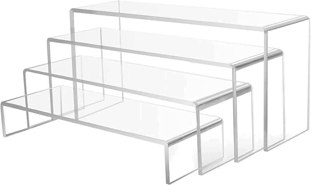 4 Pcs Large Acrylic Risers, Clear Rectangular 4" Wide Tiered Display Stand, Tabletop Display Rise... | Amazon (US)