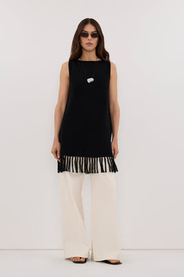 BENETTE BLACK FRINGE TUNIC TOP | DISSH