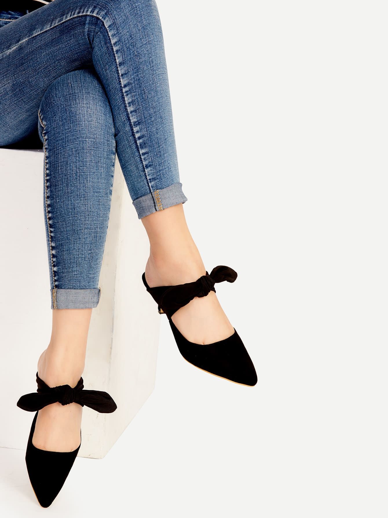 Black Point Toe Bow Tie Heeled Mules | SHEIN