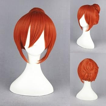 Prettybuy 13" Synthetic Orange Hair Short Straight Bob wig with Bangs with One Hair Bun Wig Heat ... | Amazon (US)