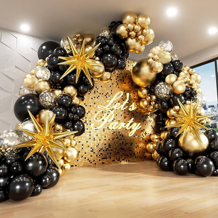 FOTIOMRG Black and Gold Balloons Garland Arch Kit, 5 10 12 18inch Black Gold Confetti Latex Ballo... | Amazon (US)