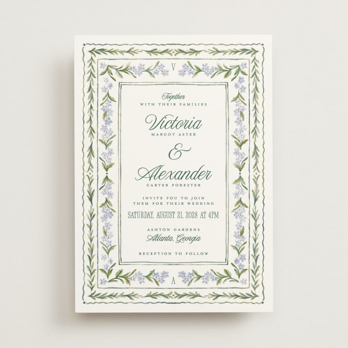 "Vintage Sketched" - Customizable Wedding Invitations in Blue by Jenna Holcomb. | Minted