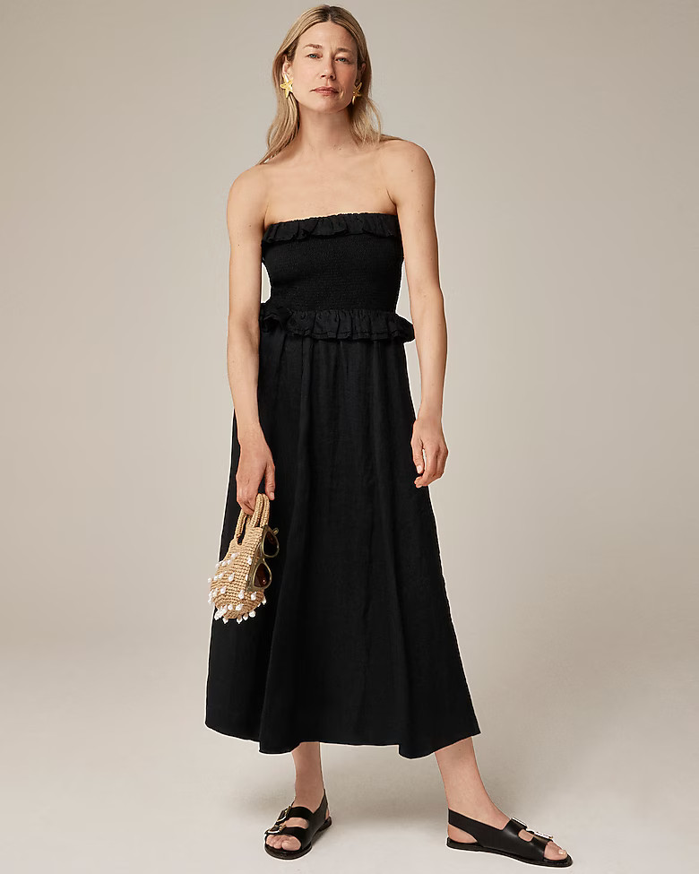 Ruffle-trim smocked dress in ramie | J. Crew US