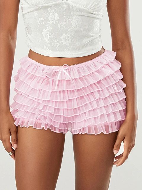 Women'S Summer Pink Pleated Tassel Cake Shorts  Multi-Layer Mesh Short Pants, Sweet And Cute Flow... | AliExpress (US)