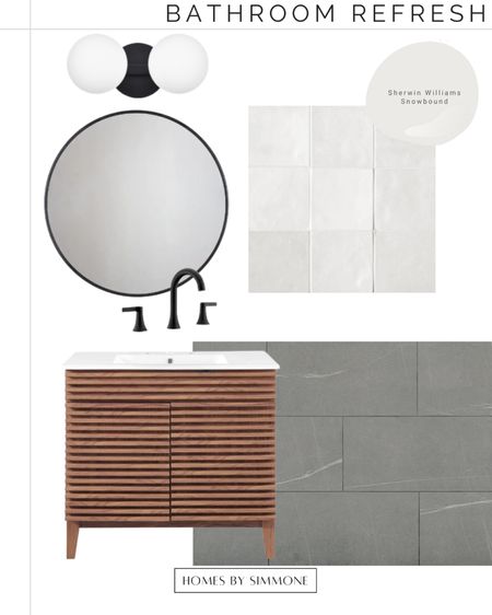 Modern bathroom refresh with tile, mirror, vanity, light and faucet. 

#LTKhome