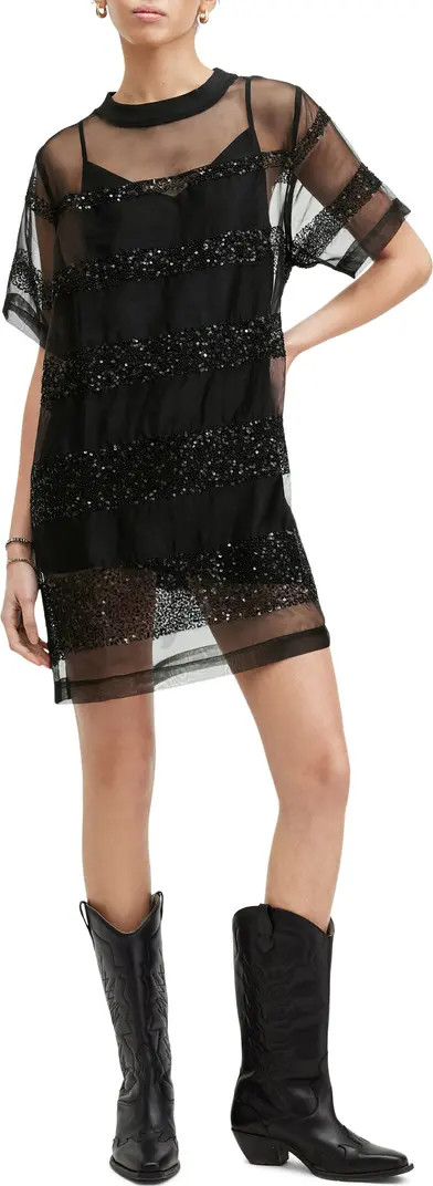 Izabela Sheer Bead & Sequin Minidress | Nordstrom