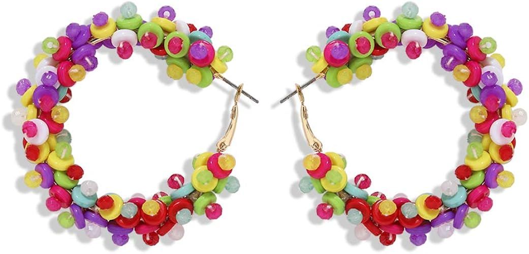 Bohemian Handmade Beaded Butterfly Flower Hoop Earrings for Women Colorful Heishi Rainbow Vinyl D... | Amazon (US)