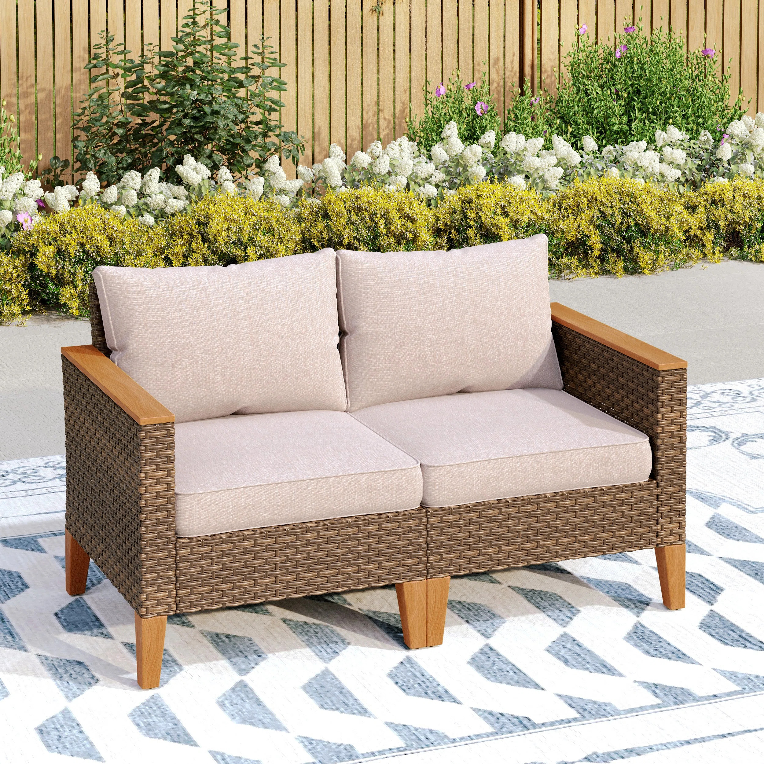 Argyri Wicker Outdoor Patio Chairs with Single Armrest and Cushions (Set of 2) | Wayfair North America