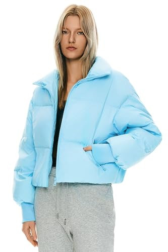Orolay Puff-O Women's Winter Oversized Cropped Puffer Jacket Zip Up Short Down Coat Stand Collar Baggy Overcoat Blue Large | Amazon (US)