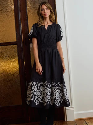 Tracey Embroidered Midi Dress | Aven Vines Black | Mary Square