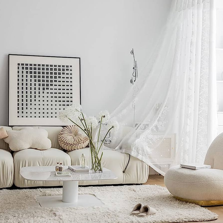 2 Panels Romantic White Lace Floral Sheer for Sliding Glass Door Parlor Rod Pocket Decorative Lig... | Amazon (US)