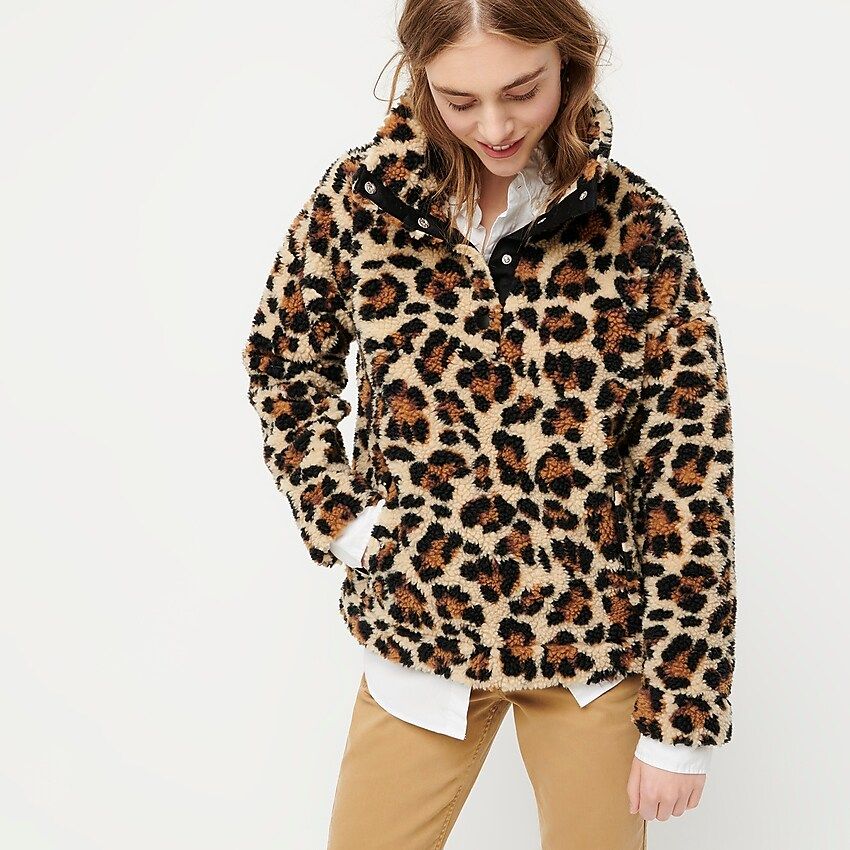 Snap-collar sherpa sweatshirt in leopard | J.Crew US