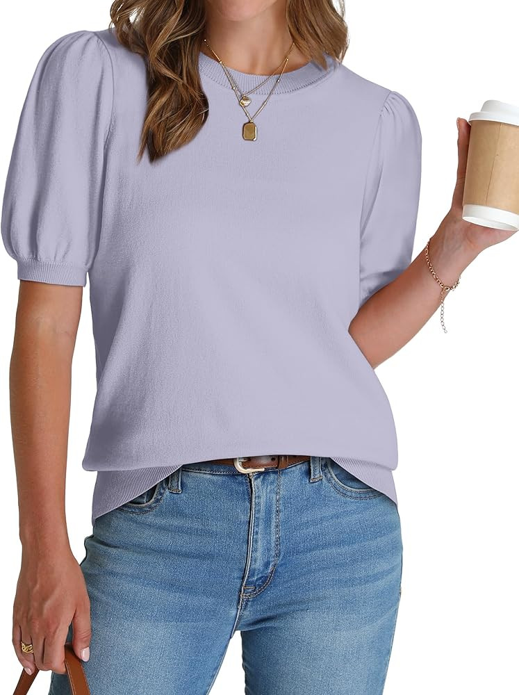 WIHOLL Women's Puff Short Sleeve Sweater 2026 Spring Summer Tops Trendy Business Causal Outfits W... | Amazon (US)