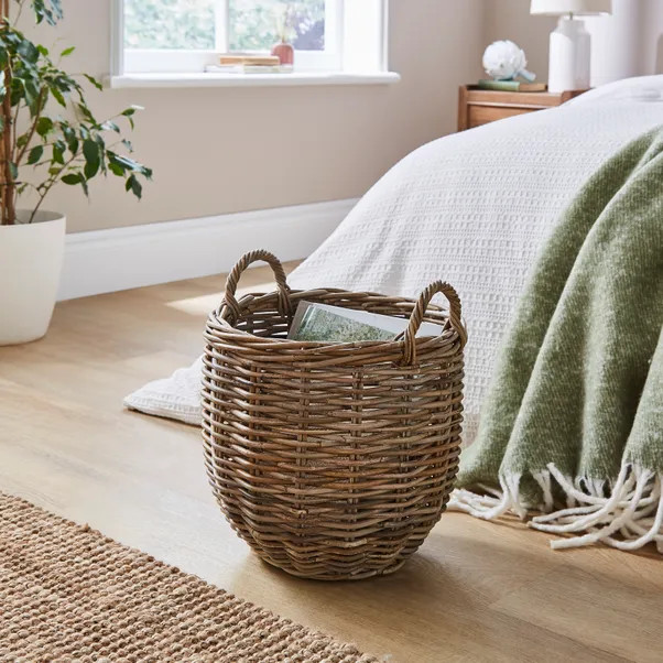 Churchgate Rattan Round Basket with Handles | Dunelm