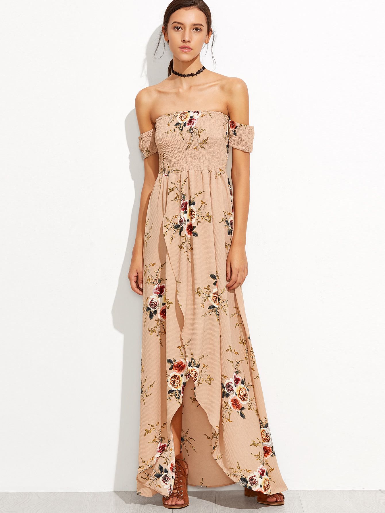 Bardot Florals Shirred Tulip Hem Dress | SHEIN
