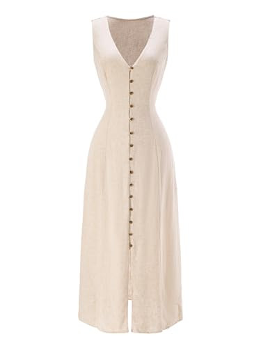 Women's Summer Button Down Maxi Dress Elegant Casual Tie Back V Neck Going Out Dresses | Amazon (US)