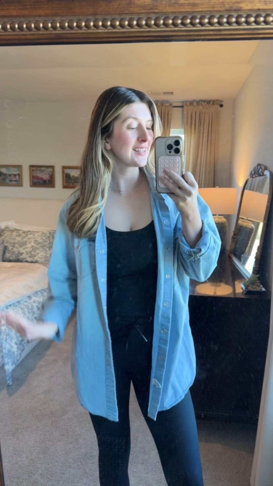 Work from home outfit - Fabletics legging set with an oversized denim shirt. The leggings are out of stock so I linked the exact style but different color. 

Also I’ve had this denim shirt from the Ralph Lauren Wild West collection for almost a decade. It’s a men’s size large. You can find this exact one on eBay or postmark 💕

#LTKMens #LTKActive #LTKootd
