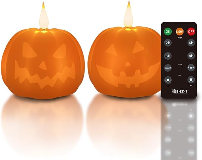 Rechargeable Halloween Decorations Flameless Candle, Flameless Pumpkin Candle with Timer & Remote... | Amazon (US)