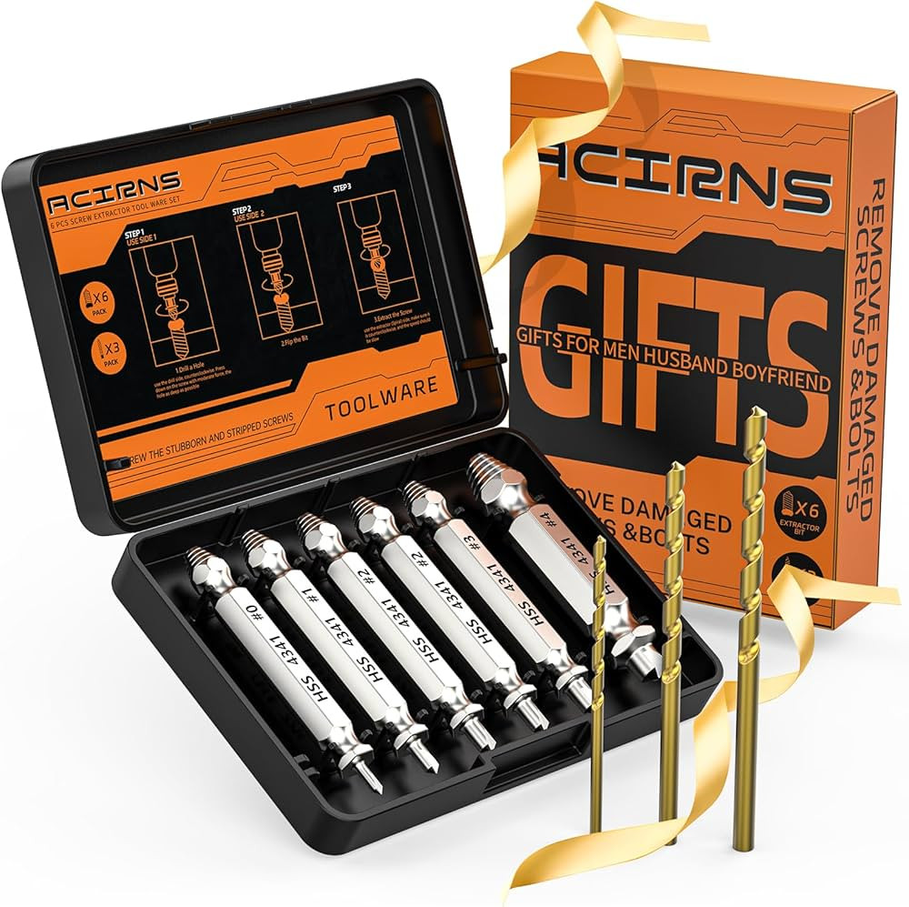 Gifts for Men,9 Pcs Damaged Screw Extractor Set,Stocking Stuffers for Adults Men Him,Christmas Wh... | Amazon (US)