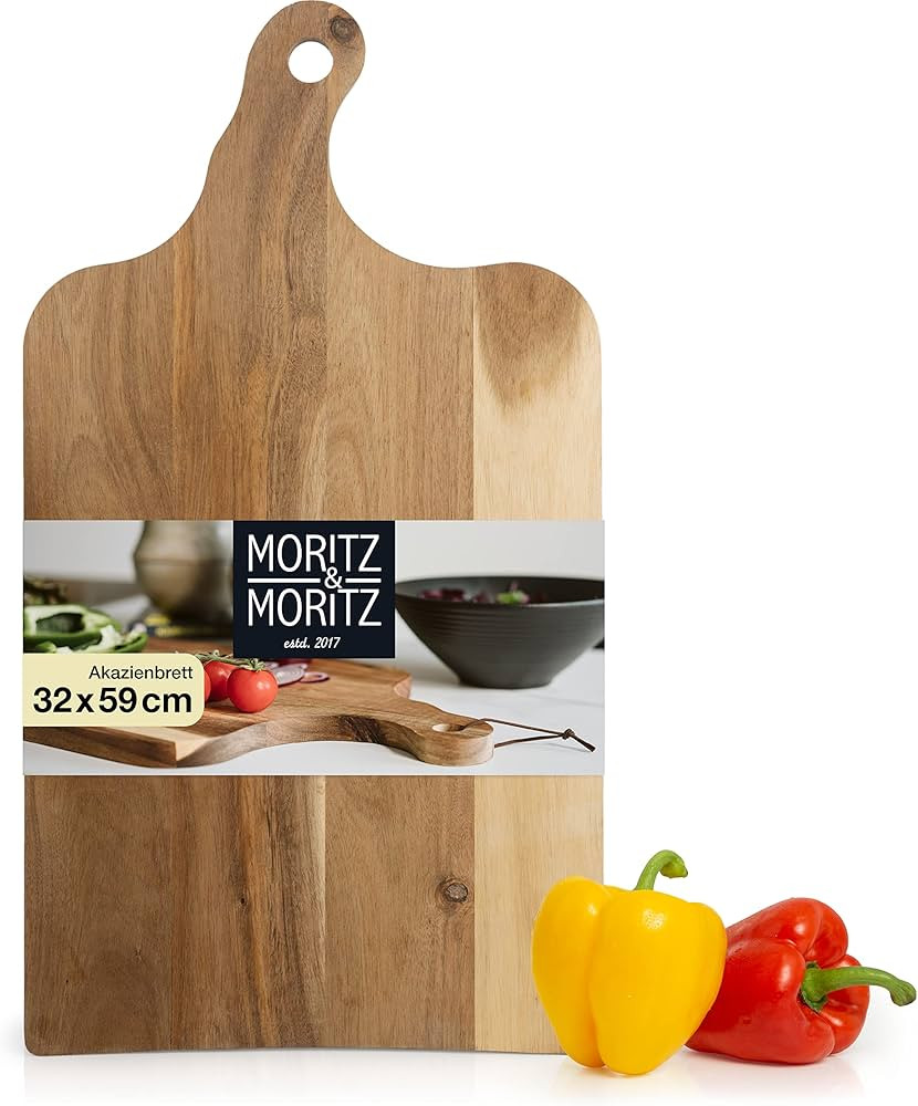 Moritz & Moritz großes Servierbrett Holz mit Griff - 59x32x2 cm - Antibakterielles Akazienholz B... | Amazon (DE)