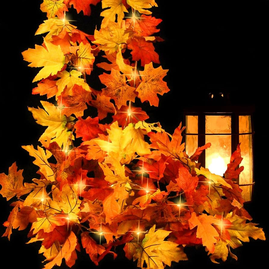 STEFORD Thanksgiving Fall Decorations Maple Leaf Garland String Lights,12Ft LED Fall Garland Mapl... | Amazon (US)
