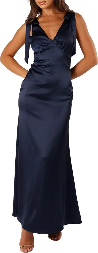 Petal & Pup Xavier Bow Strap Satin Gown | Nordstrom | Nordstrom