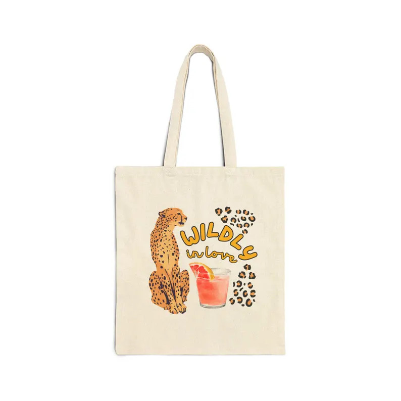 Jungle Cheetah Print Bachelorette Tote Bag, Wildly in Love Bridal Party, Cotton Canvas Bags for B... | Etsy (US)