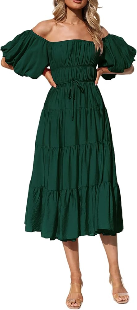 R.Vivimos Off-Shoulder Dresses for Women Summer Puff Sleeve Empire Waist Casual Ruffle A-Line Flo... | Amazon (US)