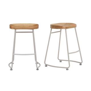 StyleWell Riverbed Brown Metal Backless Counter Stool with Wood Seat (Set of 2) (18.5 in. W x 24 ... | The Home Depot