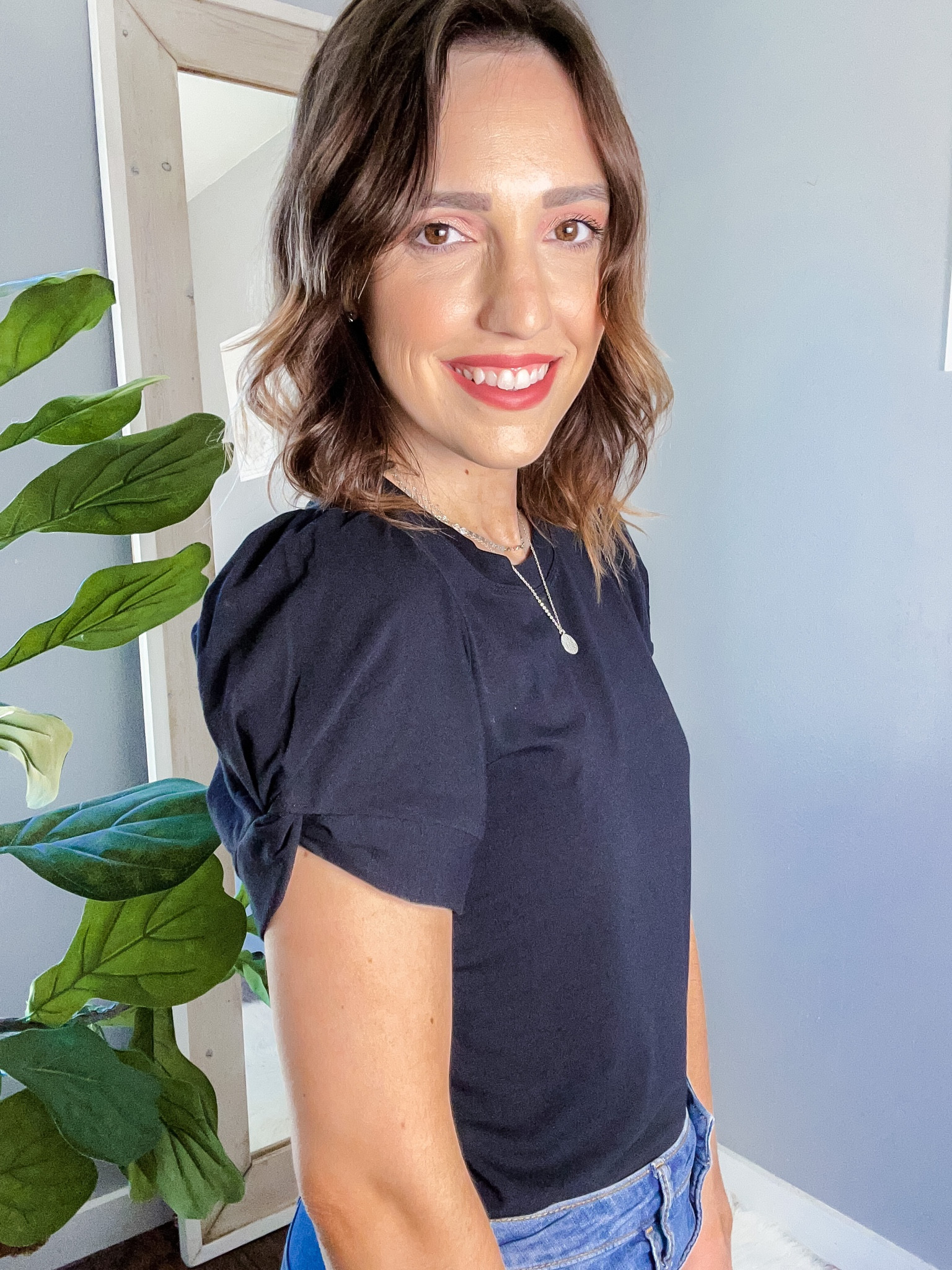 Black twist sleeve tee - amazon prime, tts
Silver disc necklace - amazon prime

Modest tops, modest outfits, neutral tops, black tops, black tee, Christian fashion blogger

#LTKunder50 #LTKworkwear #LTKstyletip