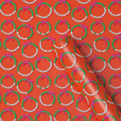30" 25 sq ft Christmas Roll Wrap Friendship Bracelets on Red - Wondershop™ | Target
