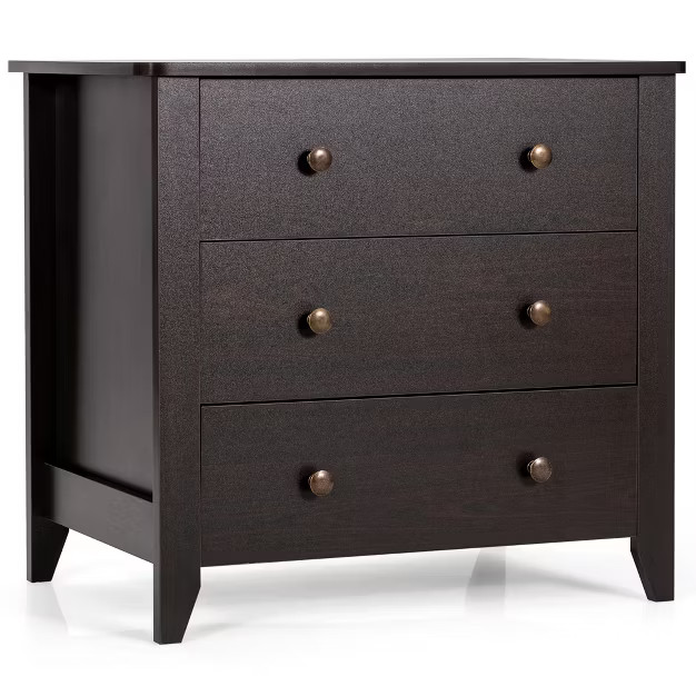 Costway 3 Drawer Dresser Chest of Drawers Bedside Table for Living Room Bedroom Espresso | Target