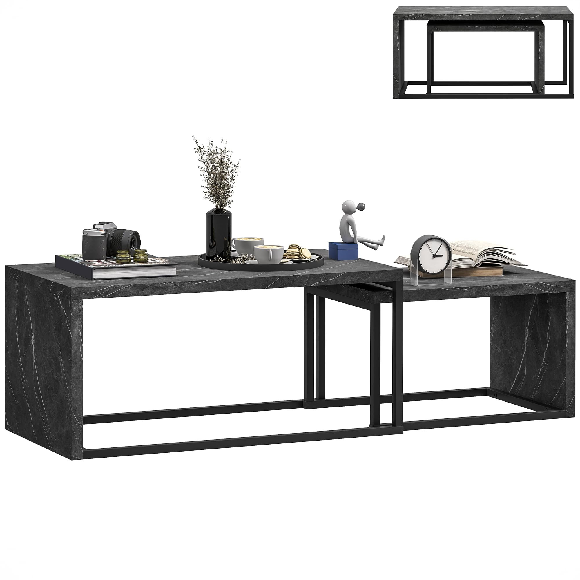HOMCOM Coffee Tables Set of 2, Industrial Nest of Tables with Metal Frame for Living Room Bedroom... | Amazon (UK)