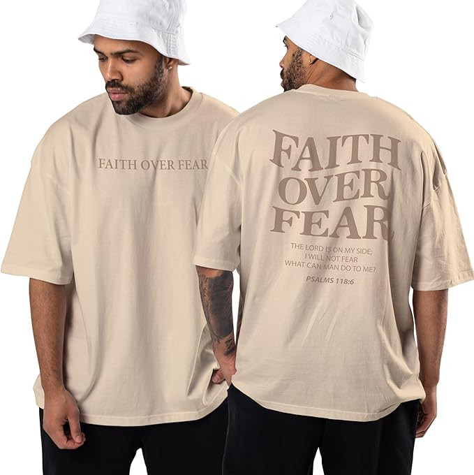 Faith Over Fear Shirt Men - Oversized Christian Religious Shirts - Jesus Faith Over Fear Shirts -... | Amazon (US)