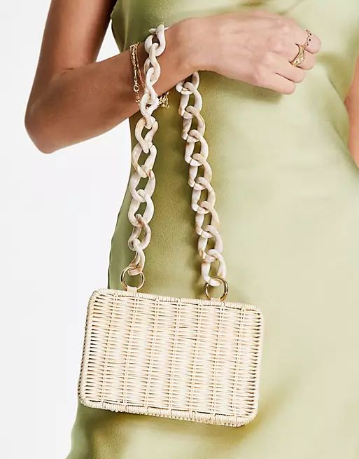 ASOS DESIGN rattan box clutch bag with detachable resin handle in natural | ASOS (Global)