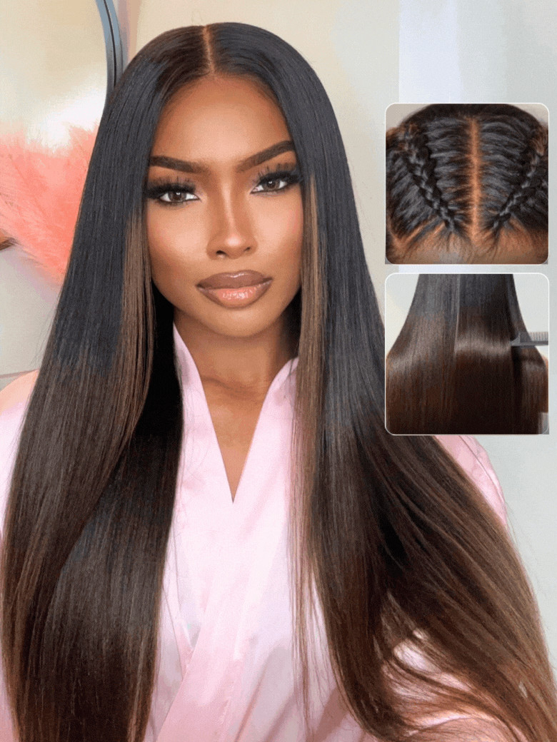 Nadula 7x5 and 13x4 Chestnut Brown Ombre Yaki Straight Put On and Go Wig Bye Bye Knots Glueless Human Hair Wigs | Nadula Hair
