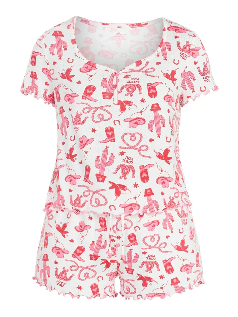 Valentine's Day Women's Knit Henley Top and Shorts Pajama Set from Way to Celebrate, 2-Piece, Siz... | Walmart (US)