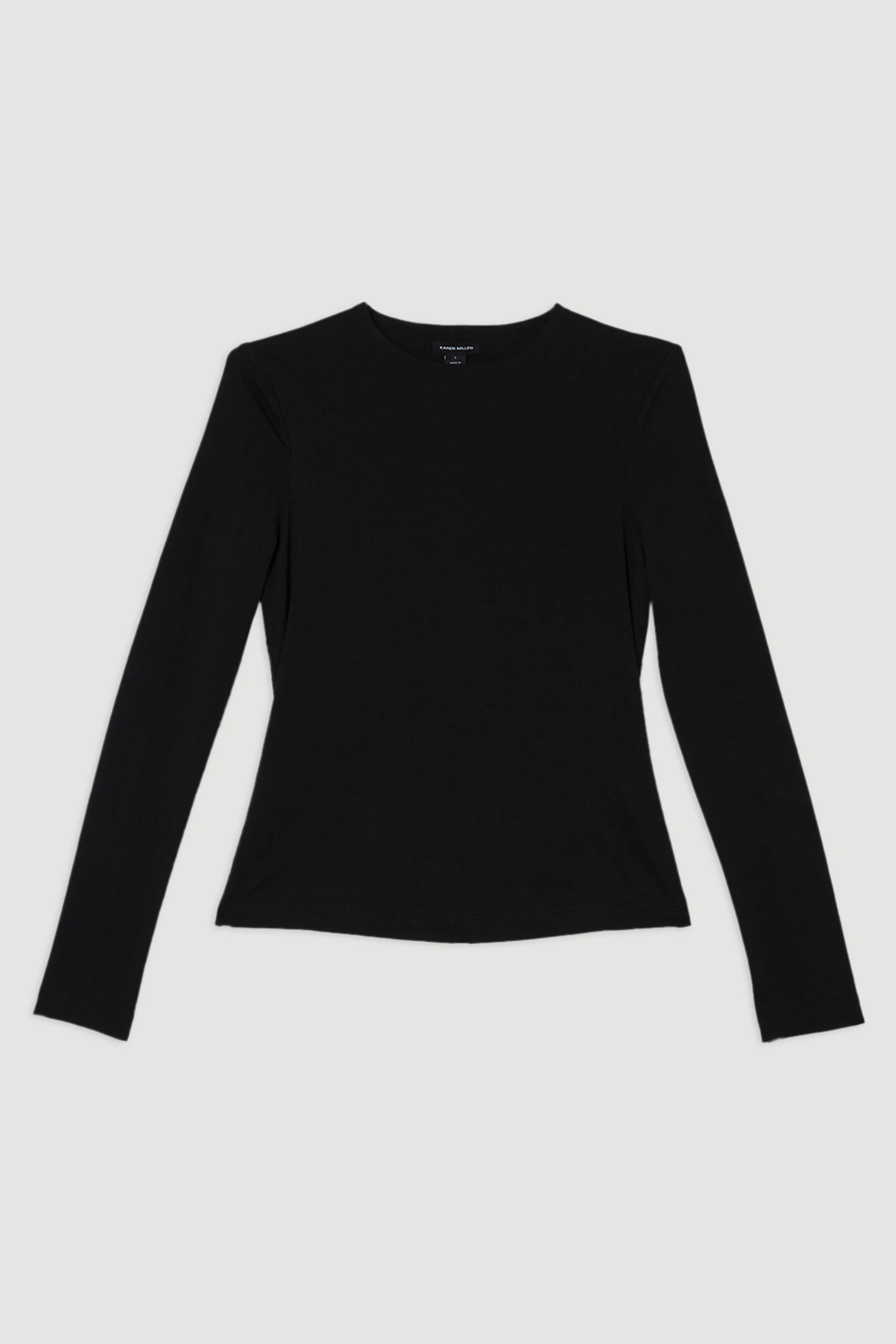 Stretch Cotton Crew Neck Long Sleeve Top | Karen Millen UK + IE + DE + NL
