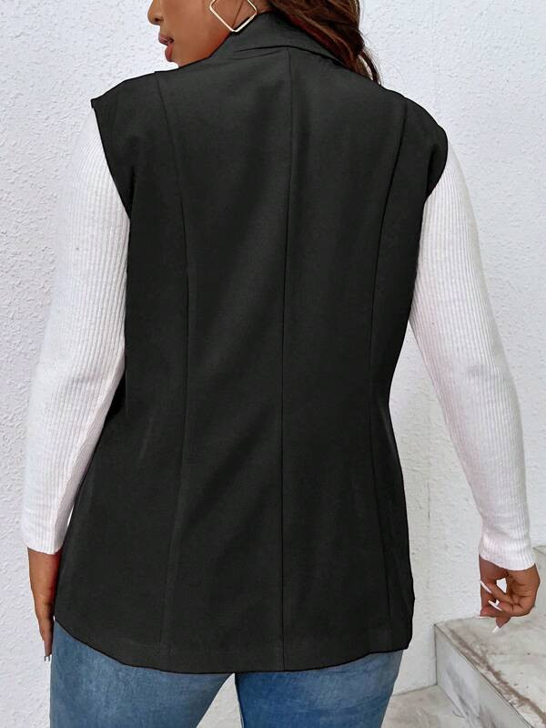 SHEIN LUNE Plus Lapel Neck Pocket Patched Vest Blazer | SHEIN