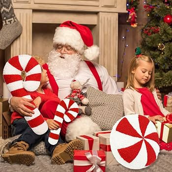 Christmas Candy Cane Peppermint Pillow Lollipop Pattern Shaped Pillow Decorative Plush Cute Throw... | Amazon (US)