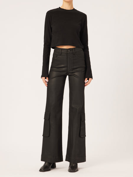 Hepburn Wide Leg  High Rise Vintage 32" Jeans | Black Coated Cargo | DL 1961 Women