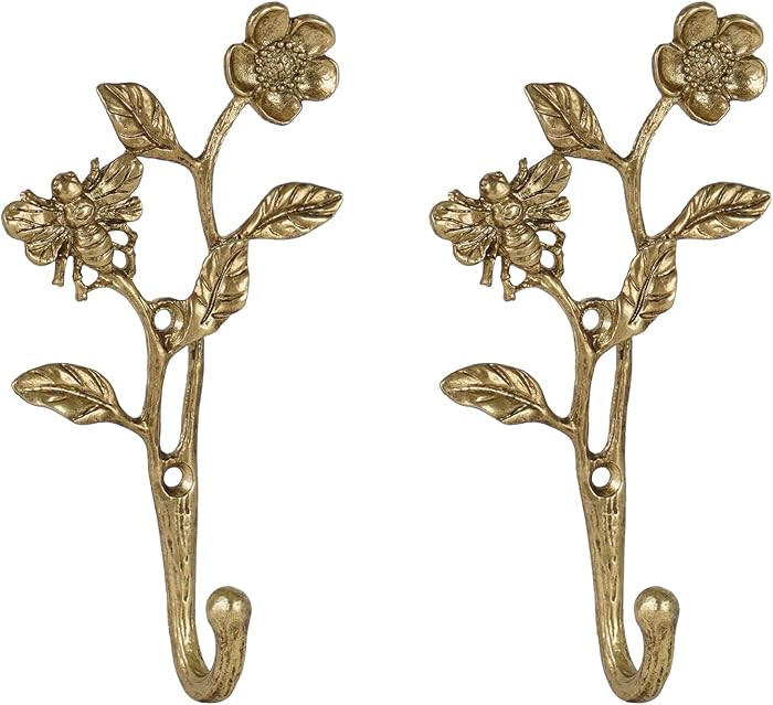 SOFFEE DESIGN 2pcs Metal Dark Gold Coat Hooks with 3D Bee & Flowers Shape, for Entryway, Bathroom... | Amazon (US)