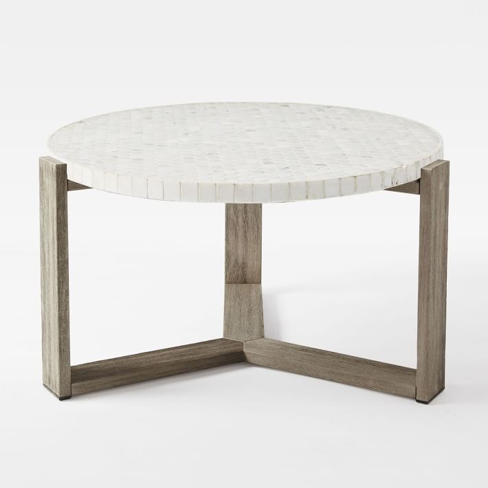 Mosaic Tiled Outdoor Coffee Table - White Marble | West Elm (US)