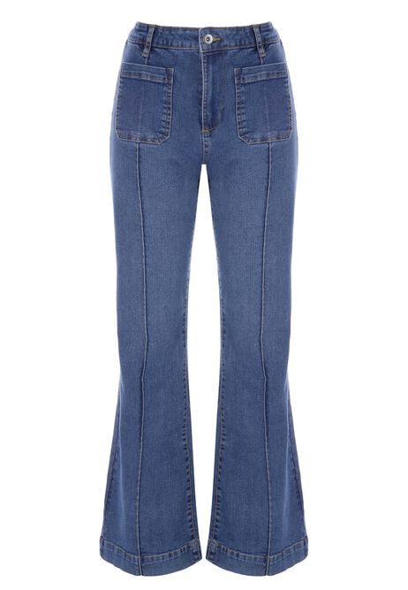 Womens Blue Seam Flare Leg Jeans | Peacocks