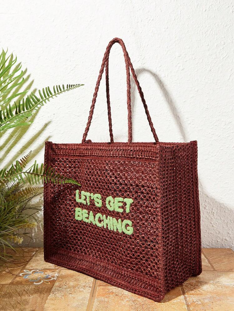 SHECARRY Women's Summer Fashionable Crocheted Tote Bag With Letter Design, Suitable For Vacation,... | SHEIN